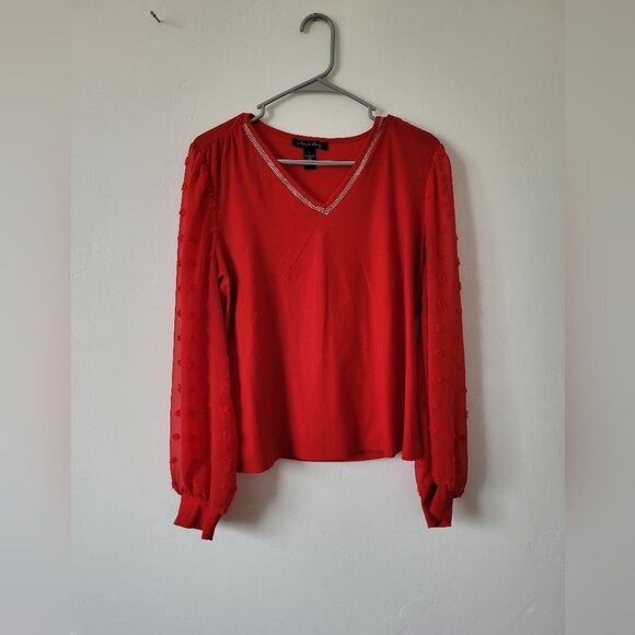 A Love Story Red Blouse Romantic Date Night Feminine Sexy Coquette Office Large - Picture 5 of 9